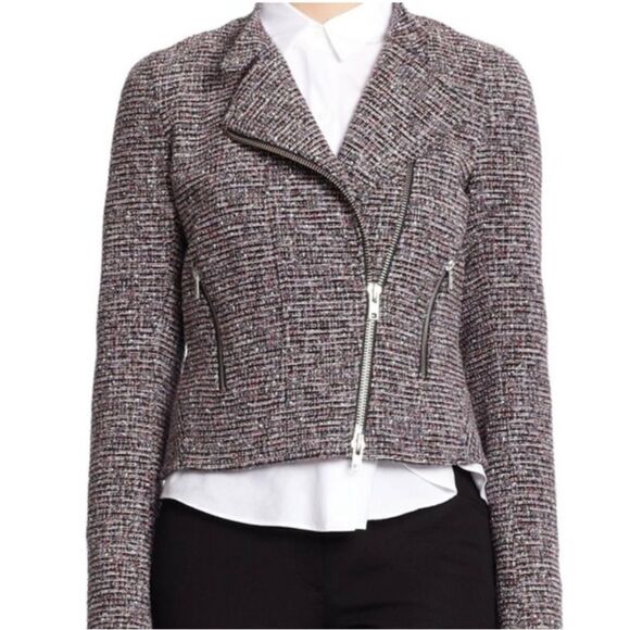 Theory NWT Kinde - Tweed Asymmetrical Front-Zip Moto Jacket - Size 2 - Picture 2 of 5